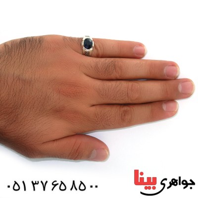 انگشتر یاقوت کبود مردانه مدل سوهانی _کد:10559
