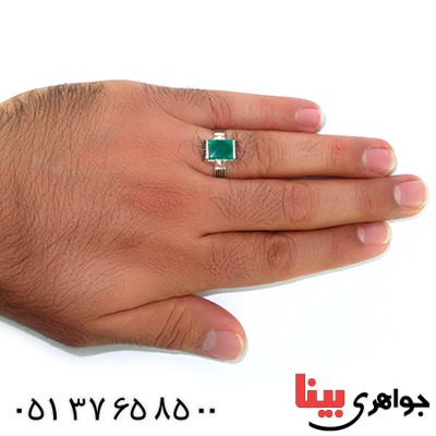 انگشتر عقیق سبز مردانه مربعی _کد:10569