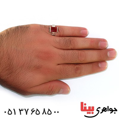 انگشتر عقیق قرمز مردانه مربعی _کد:10577