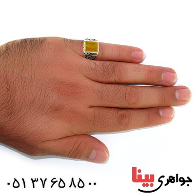 انگشتر عقیق شرف الشمس مربعی مردانه مدل گلستان _کد:10590