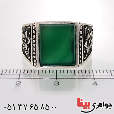 انگشتر عقیق سبز مربعی مردانه مدل گلستان _کد:10592