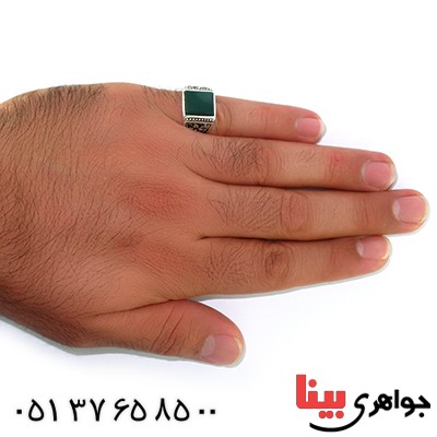 انگشتر عقیق سبز مربعی مردانه مدل گلستان _کد:10592