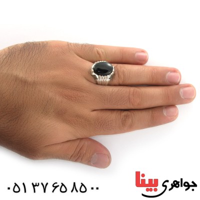انگشتر عقیق سیاه (اونیکس) مردانه درشت مدل آراد _کد:10639