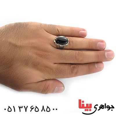انگشتر عقیق سیاه (اونیکس) مردانه درشت مدل کیان _کد:10645