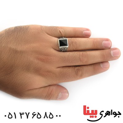 انگشتر عقیق سیاه (اونیکس) مربعی مردانه یا حسین (ع) _کد:10656