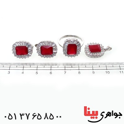 سرویس نقره زنانه نگین یاقوتی مدل مستان _کد:10682