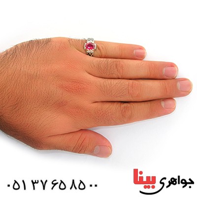 انگشتر یاقوت سرخ مردانه مدل کلاسیک هاشوری _کد:10774