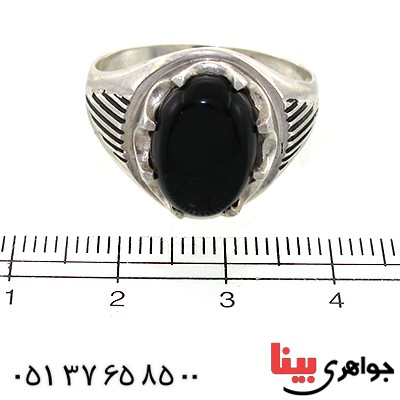 انگشتر عقیق سیاه (اونیکس) مردانه مدل هلالی _کد:10842