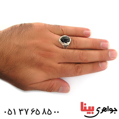 انگشتر عقیق سیاه (اونیکس) مردانه مدل هلالی _کد:10842