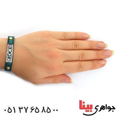 دستبند نقره و چرم طبیعی مدل GOD _کد:10878