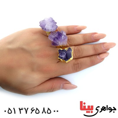انگشتر آمتیست راف زنانه درشت سنگ درمانی _کد:10892