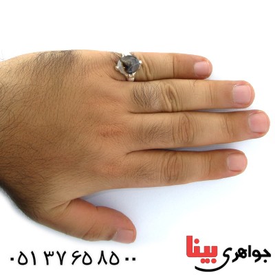 انگشتر عقیق شجری مردانه مدل چهار چنگ _کد:10923