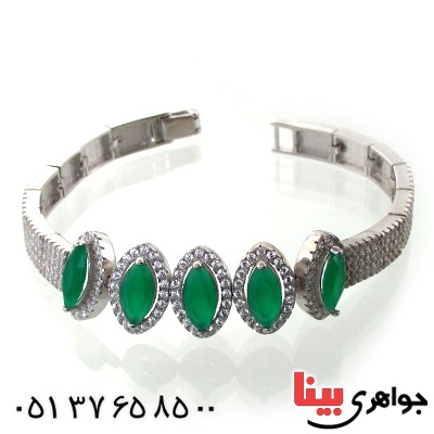 دستبند جید سبز زنانه نگین دار مدل بیضی _کد:11014