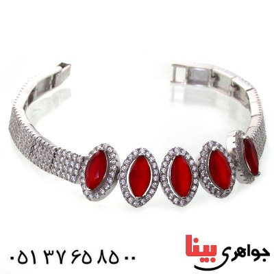 دستبند جید سرخ زنانه نگین دار مدل بیضی _کد:11016
