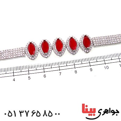 دستبند جید سرخ زنانه نگین دار مدل بیضی _کد:11016