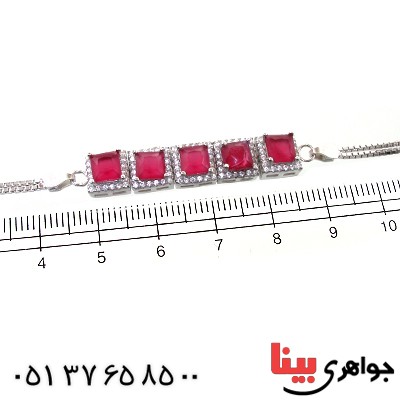 دستبند جید سرخ زنانه نگین دار مدل مربعی _کد:11018