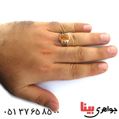 انگشتر عقیق یمنی شرف الشمس مردانه اصیل خطی _کد:1581