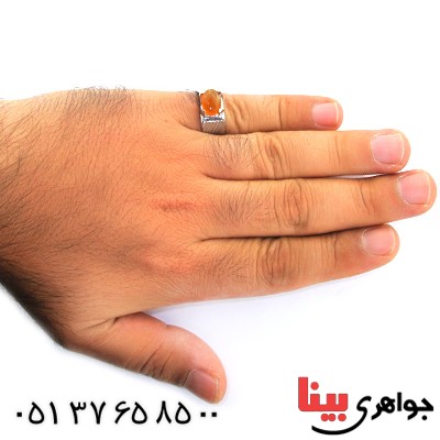 انگشتر عقیق یمنی مردانه خوشرنگ مدل مورب _کد:11544