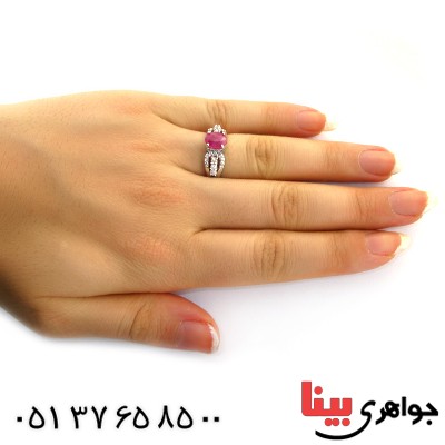 انگشتر یاقوت سرخ زنانه رودیوم لوکس مدل لعیا _کد:11596