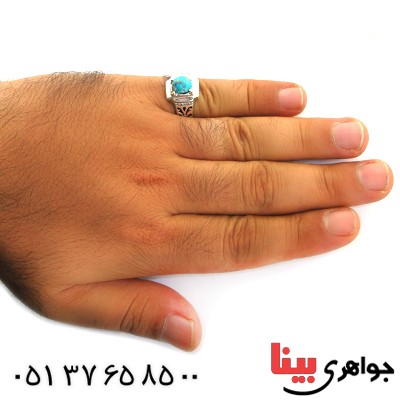 انگشتر فیروزه نیشابوری شجری قدیمی مردانه اسلیمی _کد:11631