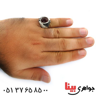 انگشتر عقیق یمنی و الماس ناب مردانه قلم زنی فاخر و باشکوه _کد:1694