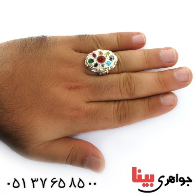 انگشتر چند جواهر  فاخر عالی عقیق یمنی و فیروزه نیشابوری _کد:1696