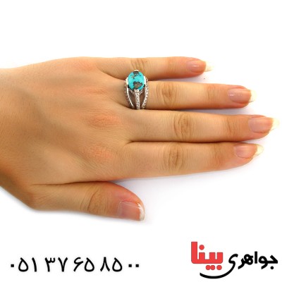 انگشتر فیروزه نیشابوری شجری زنانه درشت رادیوم لوکس _کد:11676