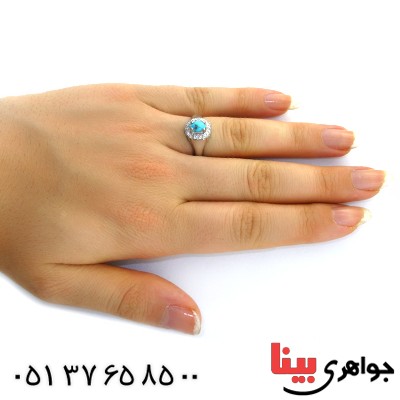 انگشتر فیروزه نیشابوری شجری زنانه رودیوم لوکس _کد:11689