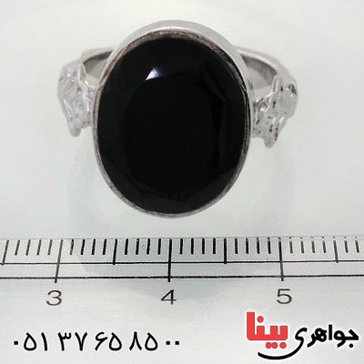 انگشتر عقیق سیاه (اونیکس) خراسانی مردانه درشت الماس تراش _کد:11706