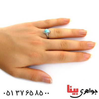 انگشتر فیروزه نیشابوری زنانه رادیوم لوکس مدل مهرسان _کد:11709