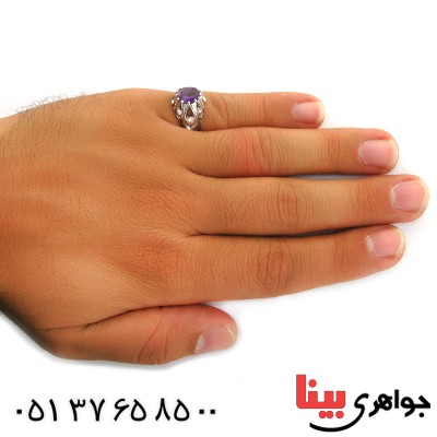 انگشتر آمتیست اسلیمی مدل دور اشکی _کد:11716