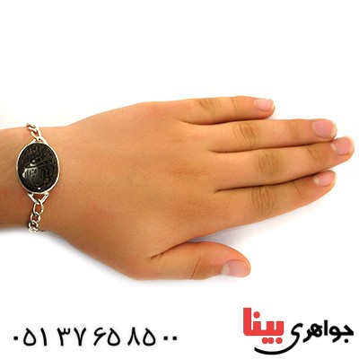 دستبند عقیق یمنی جزع با حکاکی ذکر لاحول و لا قوة ... _کد:11725