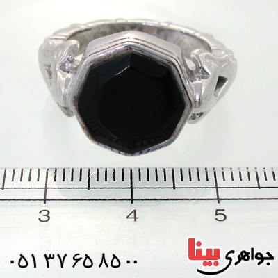 انگشتر عقیق سیاه (اونیکس) خراسانی مردانه درشت الماس تراش _کد:11730