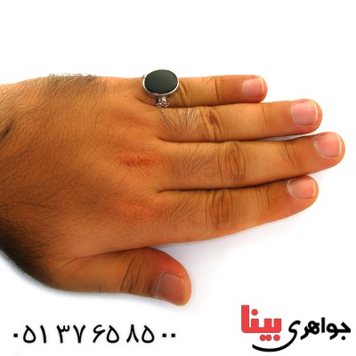 انگشتر عقیق سیاه (اونیکس) مردانه درشت طرح صفوی _کد:11803