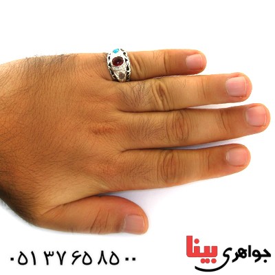 انگشتر چند جواهر مردانه عقیق یمنی، فیروزه نیشابوری و در نجف _کد:11815