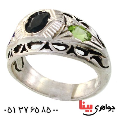 انگشتر چند جواهر مردانه یاقوت کبود، آمتیست و زبرجد _کد:11821
