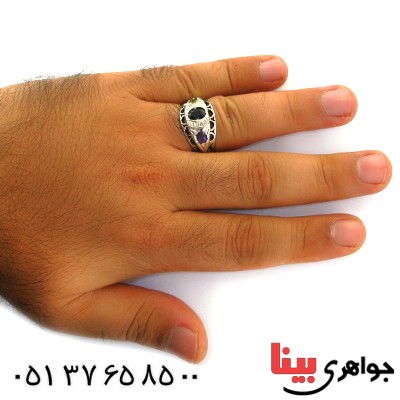 انگشتر چند جواهر مردانه یاقوت کبود، آمتیست و زبرجد _کد:11821