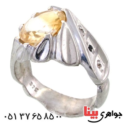 انگشتر سیترین مردانه درشت کنار الماس _کد:11831