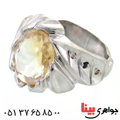 انگشتر سیترین مردانه درشت کنار الماس _کد:11831