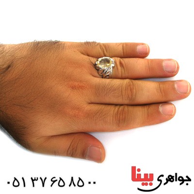 انگشتر سیترین مردانه درشت کنار الماس _کد:11831