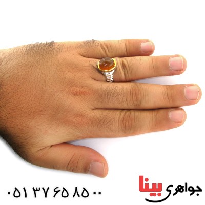 انگشتر عقیق یمنی شرف الشمس مردانه درشت خطی _کد:11845