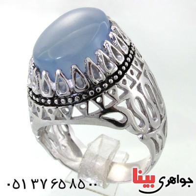 انگشتر عقیق یمنی کبود مردانه درشت دور اشکی اسلیمی _کد:11846