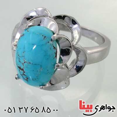 انگشتر فیروزه نیشابوری شجری زنانه درشت عالی مدل گل _کد:11848