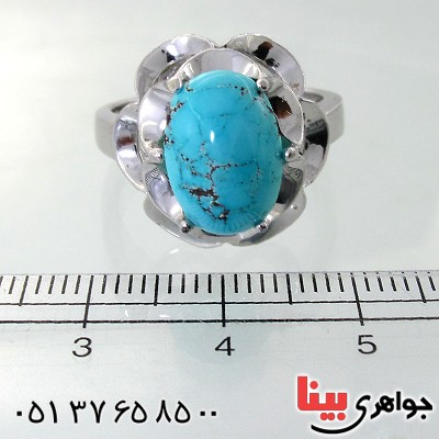 انگشتر فیروزه نیشابوری شجری زنانه درشت عالی مدل گل _کد:11848