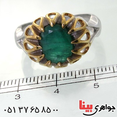 انگشتر زمرد مردانه دور اشکی خطی _کد:11849