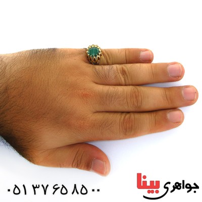 انگشتر زمرد مردانه دور اشکی خطی _کد:11849