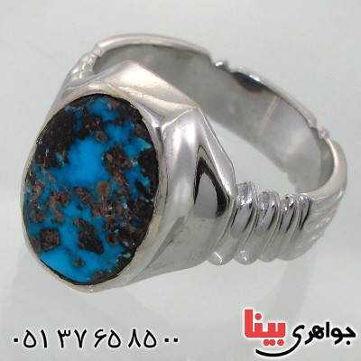 انگشتر فیروزه نیشابوری شجری مردانه خطی _کد:11850