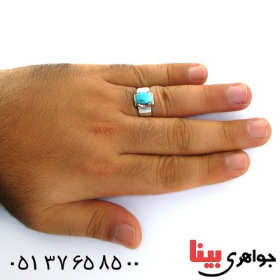انگشتر فیروزه نیشابوری شجری مردانه مدل پله ای _کد:11852