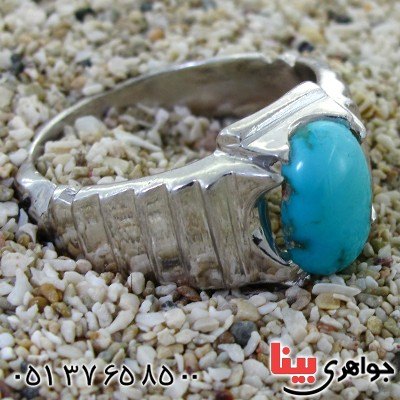 انگشتر فیروزه نیشابوری شجری مردانه مدل پله ای _کد:11852