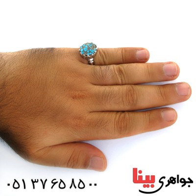 انگشتر فیروزه نیشابوری شجری مردانه درشت خاص _کد:11857